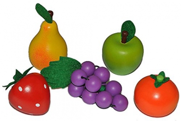 5 tlg. Set Früchte / Obst aus Holz - für Kinder Holzobst Früchteset Kaufmannsladen Zubehör Kaufladen Holzfrüchte