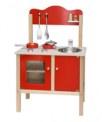 Combi-Spielküche / Kinder-Küche / Spielküche rot mit Zubehör aus Holz / Gewicht: ca. 6,9 kg / Maße: 54 x 83,5 x 30 cm - Arbeitshöhe: 48 cm / 3