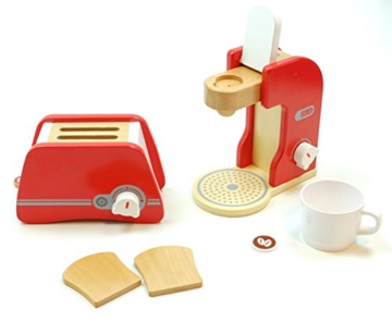 Haushaltsset: Toaster + Kaffeemaschine / mit verschiedenen Zubehörartikeln / Material: Holz / für Kinder ab 3 Jahren geeignet