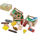 Holzkiste mit verschiedenen Lebensmitteln, 14 x 10 x 6 cm: Kaufladen Kiste Holz Lebensmittel Spielzeug Kinderküche Zubehör Kaufmannsladen