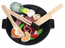 Imagetoys Spiel-Wok Teller mit Essen Krabben Champignons und Besteck Stäbchen aus Holz für die Kinder Spiel-Küche