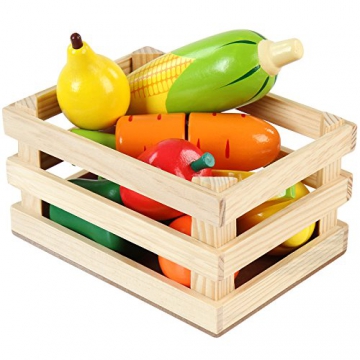 Infantastic Obstkorb Gemüsekorb 10-teilig Obst und Gemüse für Kinderküche oder Kaufmannsladen aus Holz