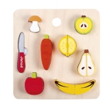 Janod Holzspielzeug – Gemüse Obst Set Schneidebrett Messer – Kinderküche, 25cm, Mehrfarbig