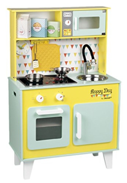 Janod Holzspielzeug - Kinderküche Spielküche Holzküche - Happy Day- Pastelltöne, Mint 55 x 30 x 27cm, Mehrfarbig