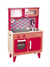 Janod Holzspielzeug – Kinderküche Spielküche Holzküche – Uhr Ofen Waschbecken, 87x55x30cm, Mehrfarbig