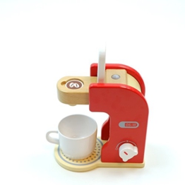 Kaffeemaschine mit Kaffeepad, Kaffeetasse und drehbarem Schalter mit Klickgeräuschen / Material: Holz / für Kinder ab 3 Jahren geeignet