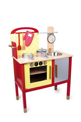 Kinderküche „Denise“ aus Holz, wunderschönes, bunt lackiertes Design, realistisches Spielgefühl, mit allerlei Zubehör, ein Must-Have für kleine Köche ab 3 Jahre
