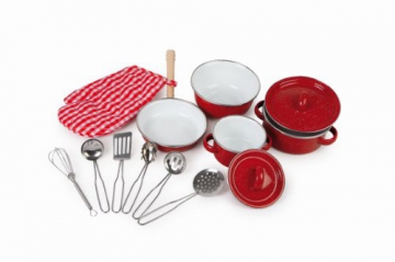 Kochgeschirr aus Metall für Kinderküchen, 13-teilig, inklusive Topfhandschuh und Küchenhelfer
