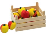 Obstkiste Obststiege mit Holz-Äpfeln für Kaufmannsladen Holzküche Kinder-Küche Holzspielzeug von goki mit Palandi® Sticker
