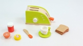Toaster Set mit Toaster, Butter, Marmelade, Orange, 2x Toast, Tasse, Untertasse + Messer / Material: Holz / 3+