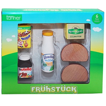 Holz Frühstücksset für Kaufläden und Kinderküchen, Nutella, Butter, Brot | Kaufladen Zubehör Lebensmittel Kaufmannladen Spielküche Zubehoer - 