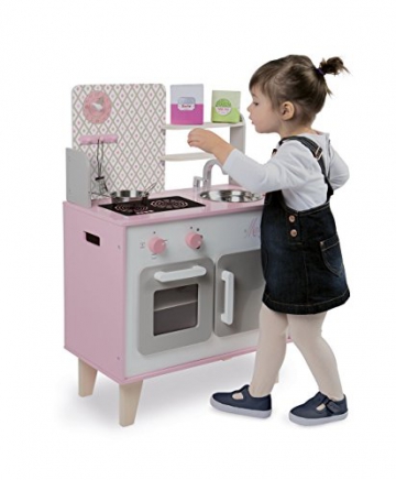 Janod Holzspielzeug – Kinderküche Spielküche Holzküche – Pastelltöne, 78x53x30cm, Mehrfarbig - 