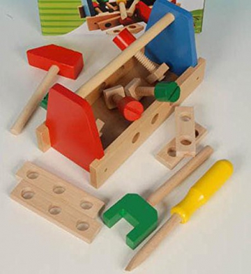 Kinder Werkzeugkasten, Holz Spielzeug 17 Teile, Holz Werkzeug für Kinder (LHS) - 