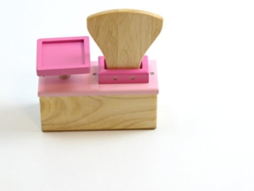 Pinke Kaufladen-Waage aus Holz mit beweglichem Gewichts-Zeiger + Skala von 0-9 (Lieferung ohne Obst) / Altersempfehlung: ab 4 Jahre - 