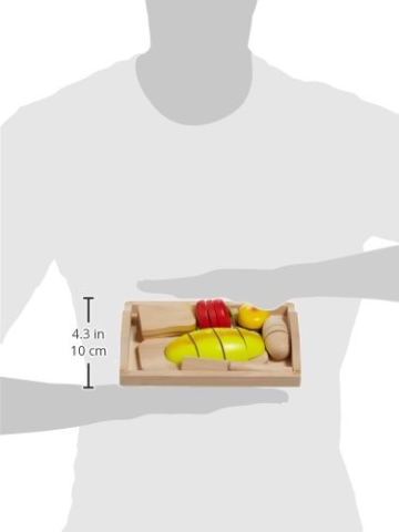 Schneidespielzeug aus Holz, 5 verschiedene Lebensmittel zum Zerteilen und Zusammenfügen, inkl. kleinem Brettchen, Tablett und Messer - 